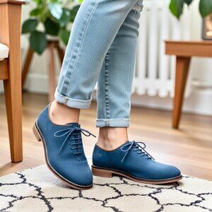 Blue Suede Oxford by SWEAR LONDON Lace-Up Flat Made in Portugal